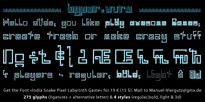 India Snake Pixel Labyrinth Game Font