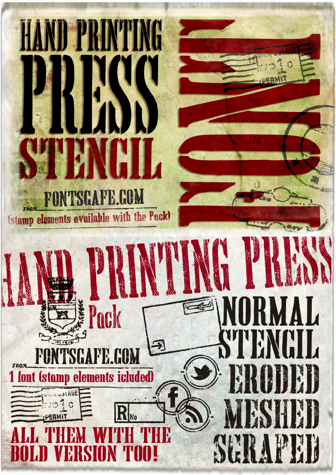 Hand Printing Press Stencil Font