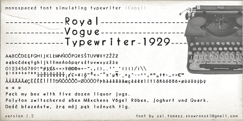 zai Royal Vogue Typewriter 1929 Font