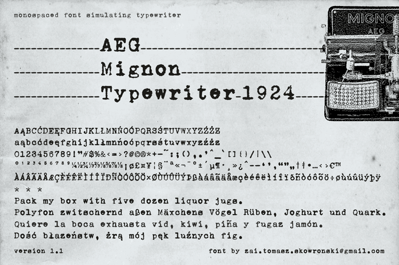 zai AEG Mignon Typewriter 1924 Font